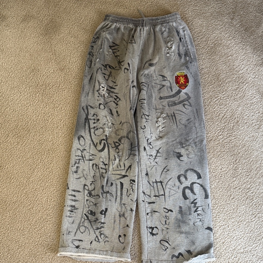 Balenciaga Gray Graffiti Sweatpants with Patch
